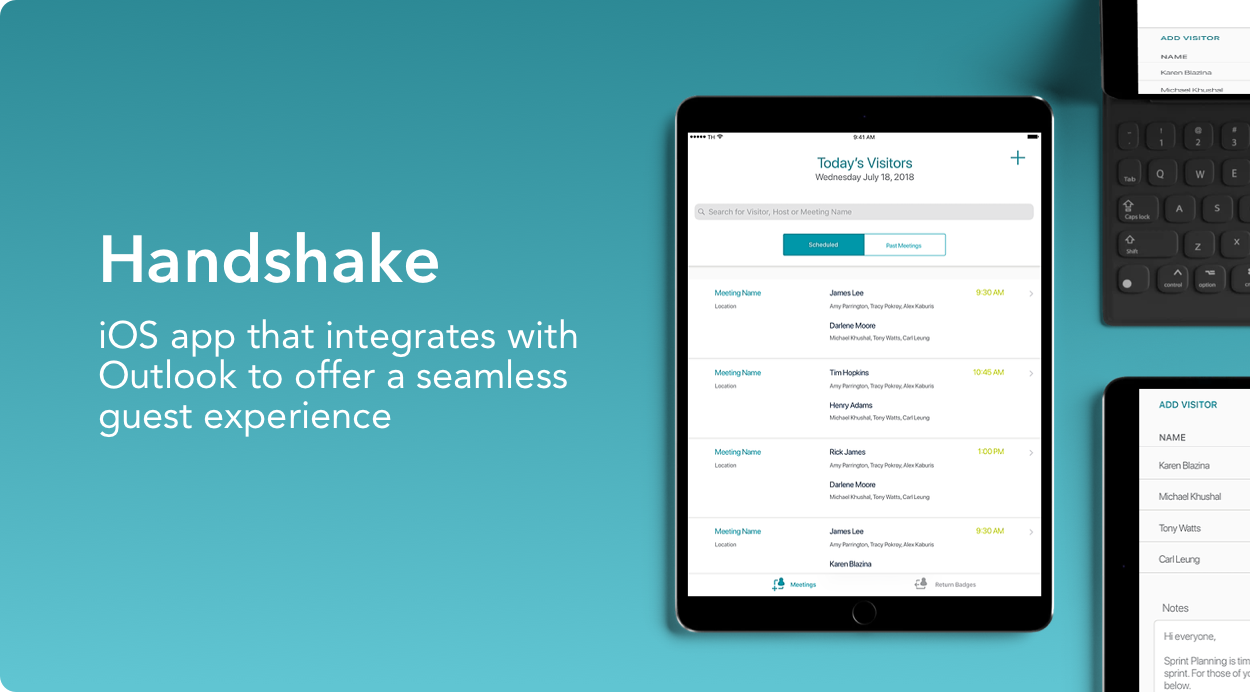 Handshake project, an iOS app that integrates with Outlook to offer a seamless guest experience.
